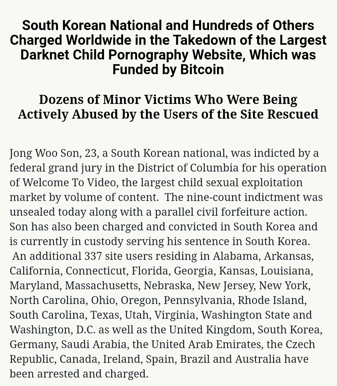 이슈/유머 - (펌)신생아부터 유아동 성학대 포르노 사이트 한국인 운영자 1심에서 `집행유예` 받았어(청원해줘)(2심 1년 6개월  실형확정 복역중)